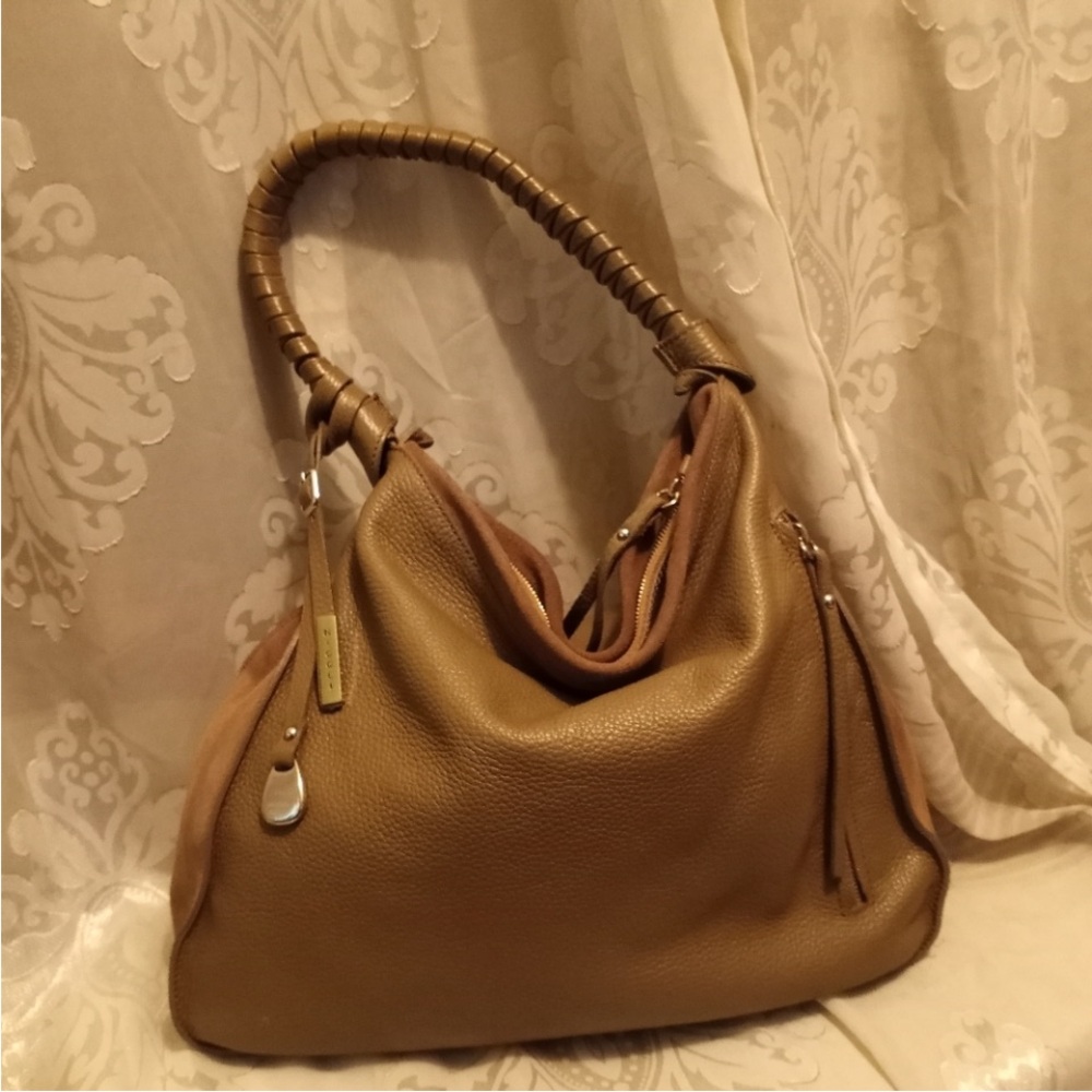 NICOLI Chic Brown Leather Hobo Bag